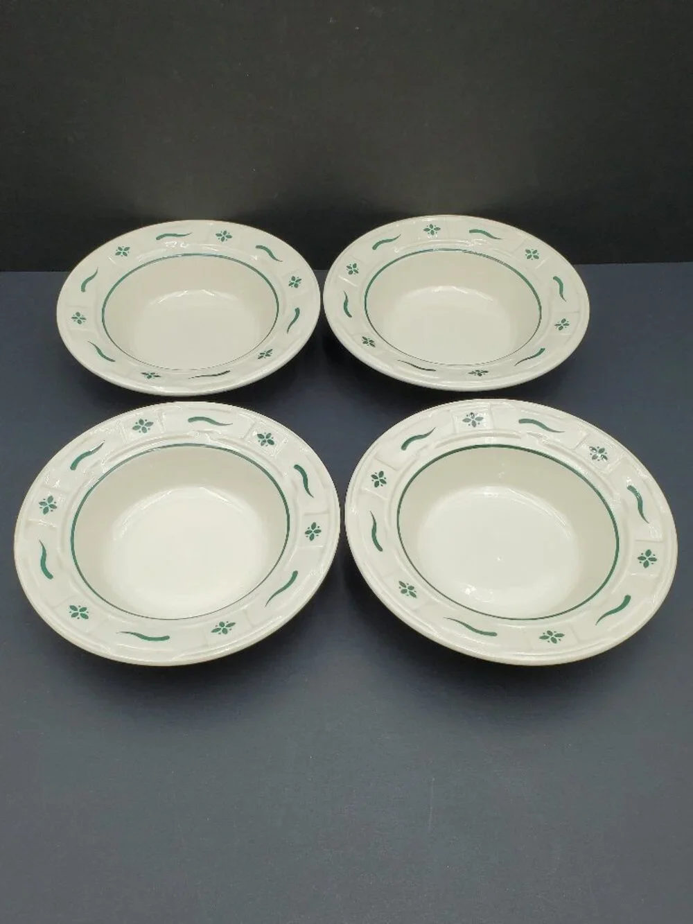 Longaberger Woven Traditions Heritage Green Dessert Bowls Rim Fruit Berry Bowls